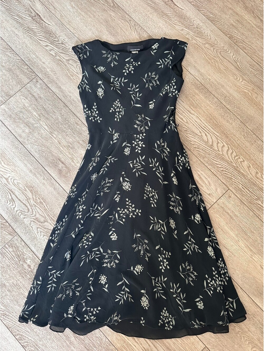 Jones New York 100% Silk Floral Midi Dress Women's 14 Black